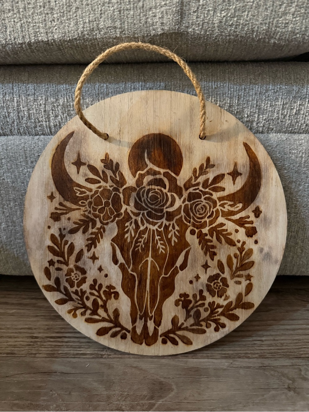 Rustic Brown Floral Bull Skull Wood Wall Decor
